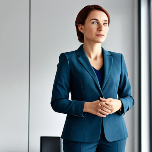 Assertive Woman in Office**

"A confident businesswoman in a modest blazer and slacks, standing in a bright office, calmly but firmly addressing a colleague, fully clothed, appropriate attire, safe for work, professional setting, perfect anatomy, natural proportions, assertive body language."

**